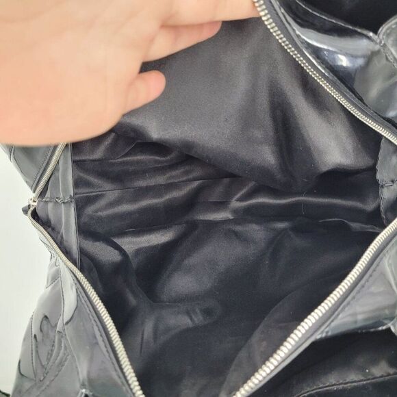 Vtg 90s Y2K Black Patent Leather Logo Quilted Shoulder Tote Bag Purse Trending - Picture 11 of 14